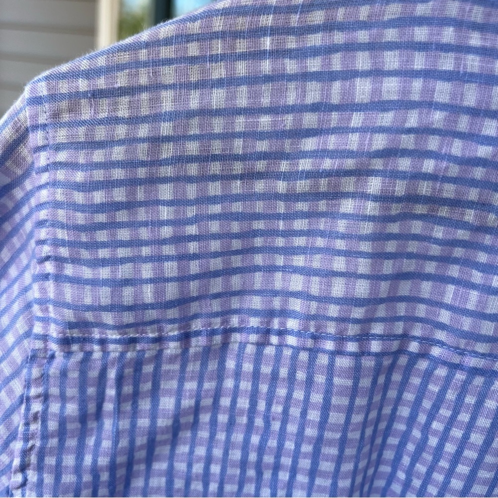 Lilly Pulitzer 100% Linen Button Down Shirt Women’s Purple Blue Plaid Size Large - Picture 9 of 15